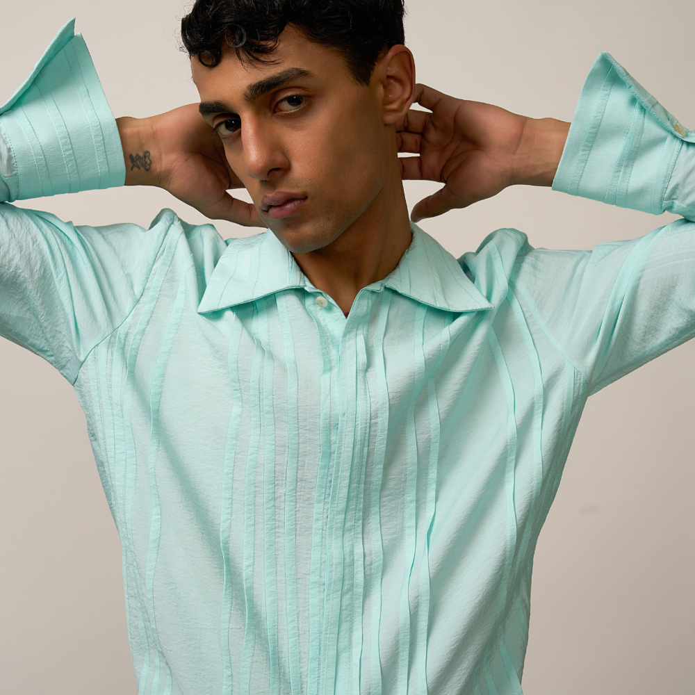 PLEATED SHIRT - POWDER BLUE