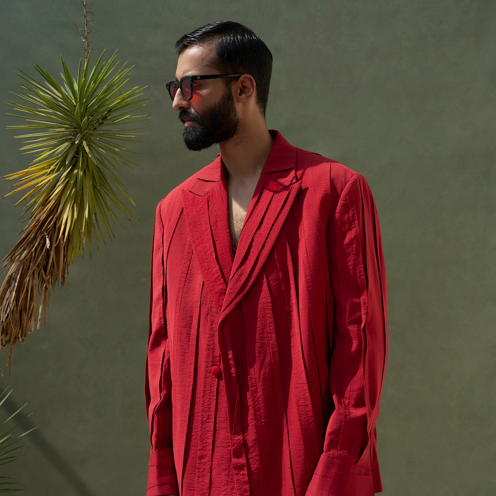 PLEATED EMBER RED SUIT