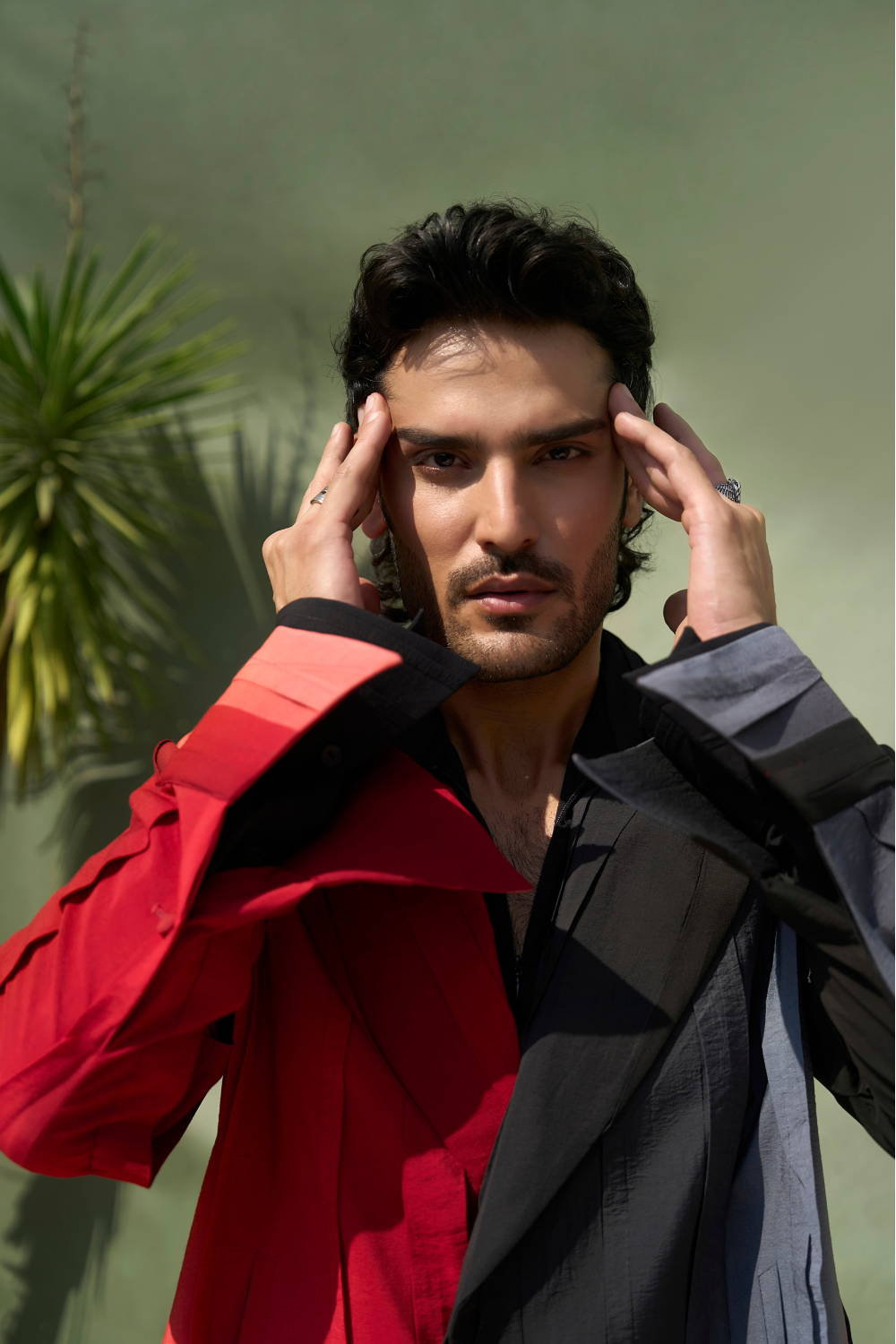 PLEATED RED INFERNO OMBRé SUIT