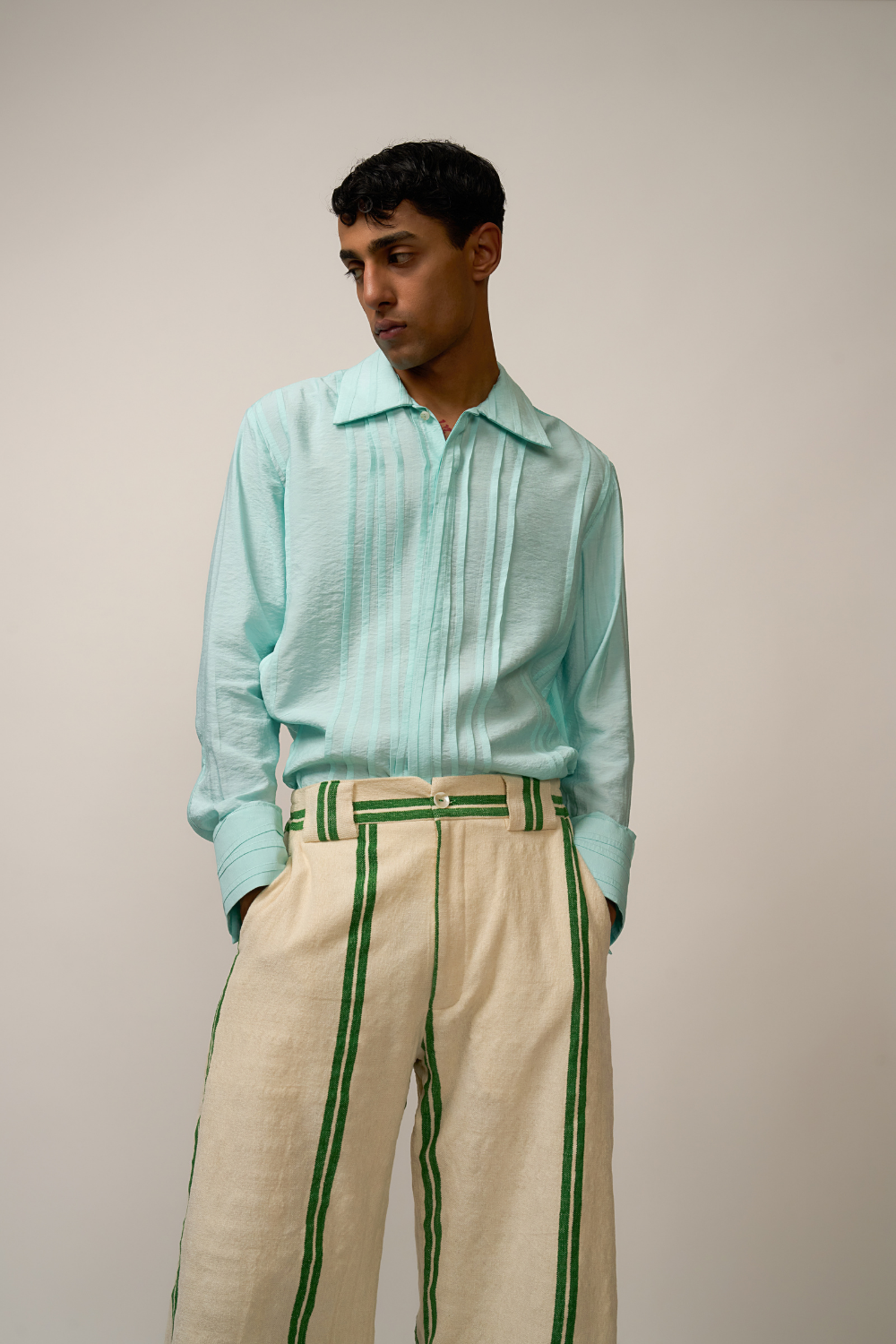 PLEATED SHIRT - POWDER BLUE