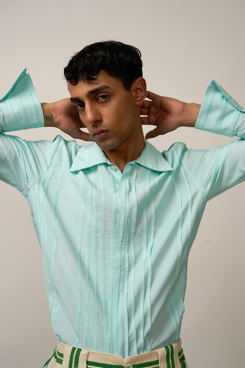 PLEATED SHIRT - POWDER BLUE