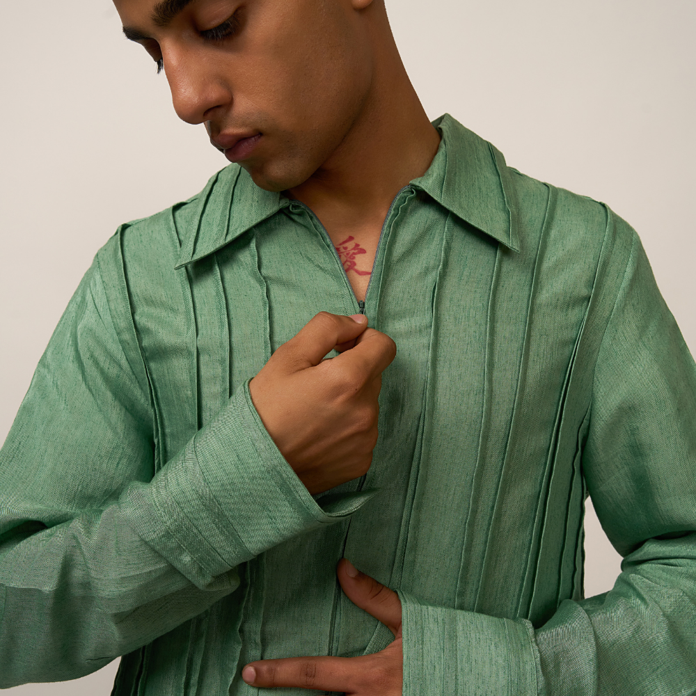 PLEATED SHIRT - SAGE GREEN