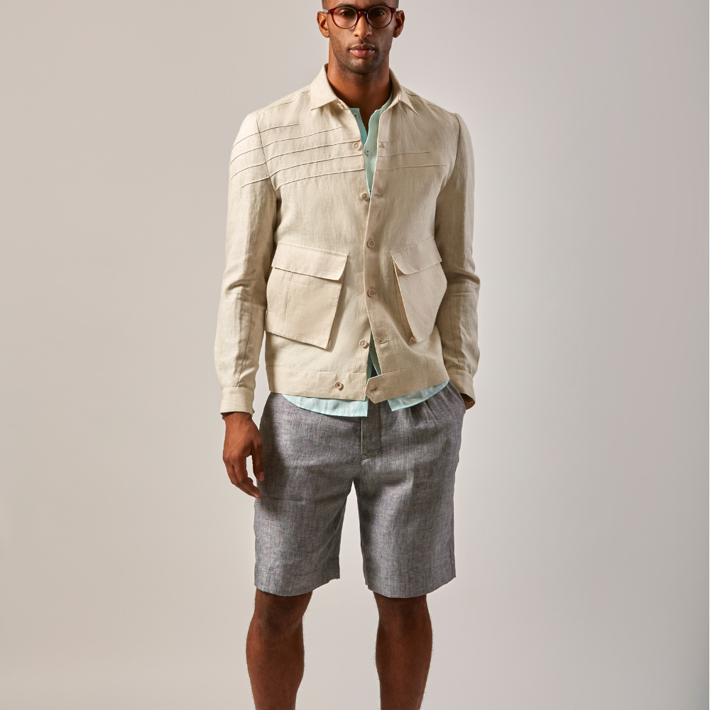 PINTUCK SHACKET- OATMEAL