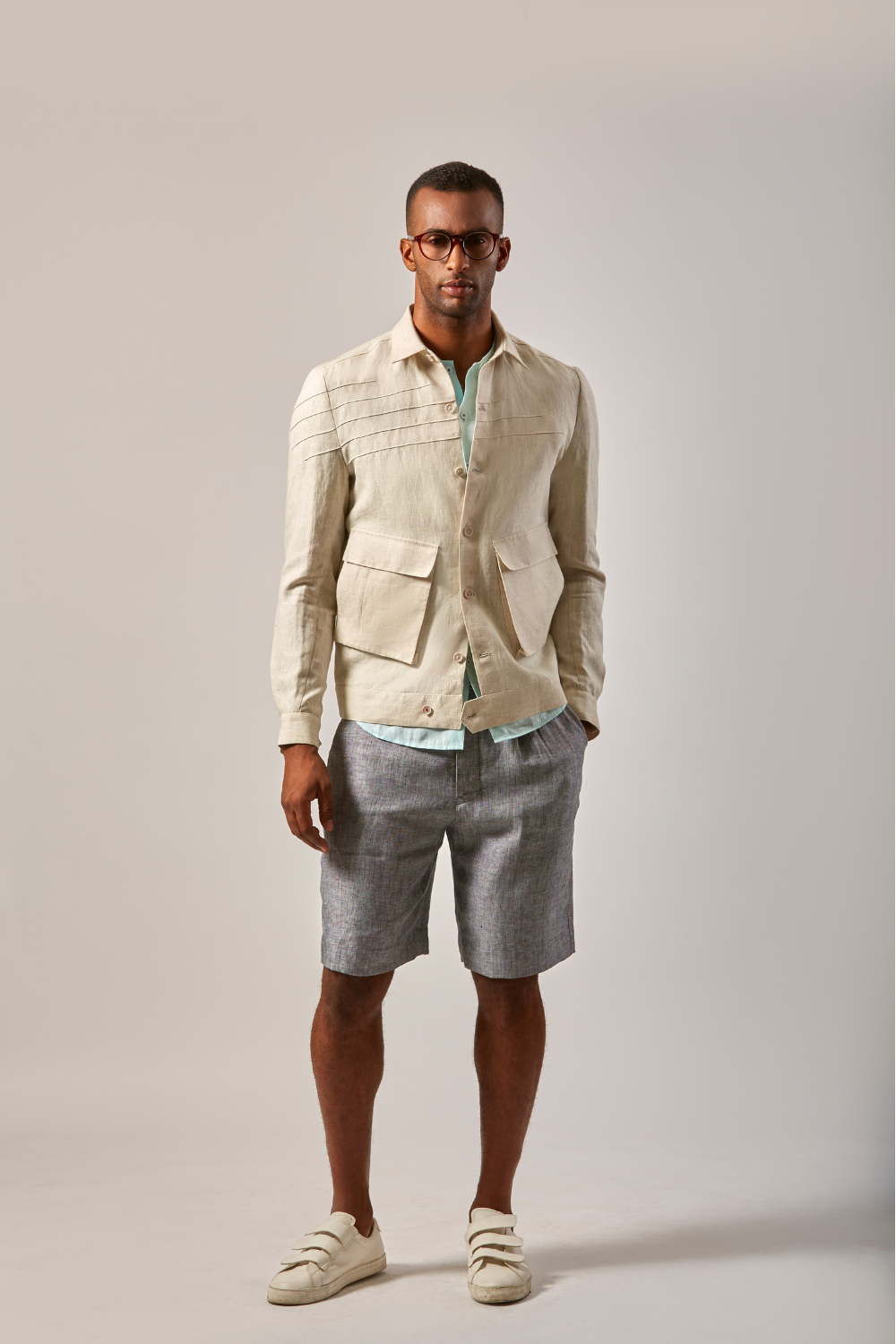 PINTUCK SHACKET- OATMEAL