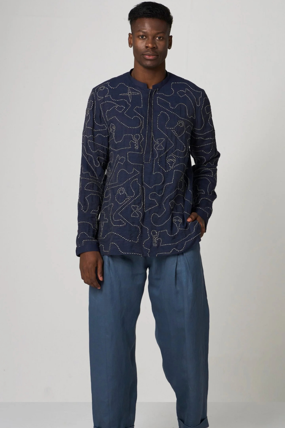 THE MAZE KURTA-NAVY