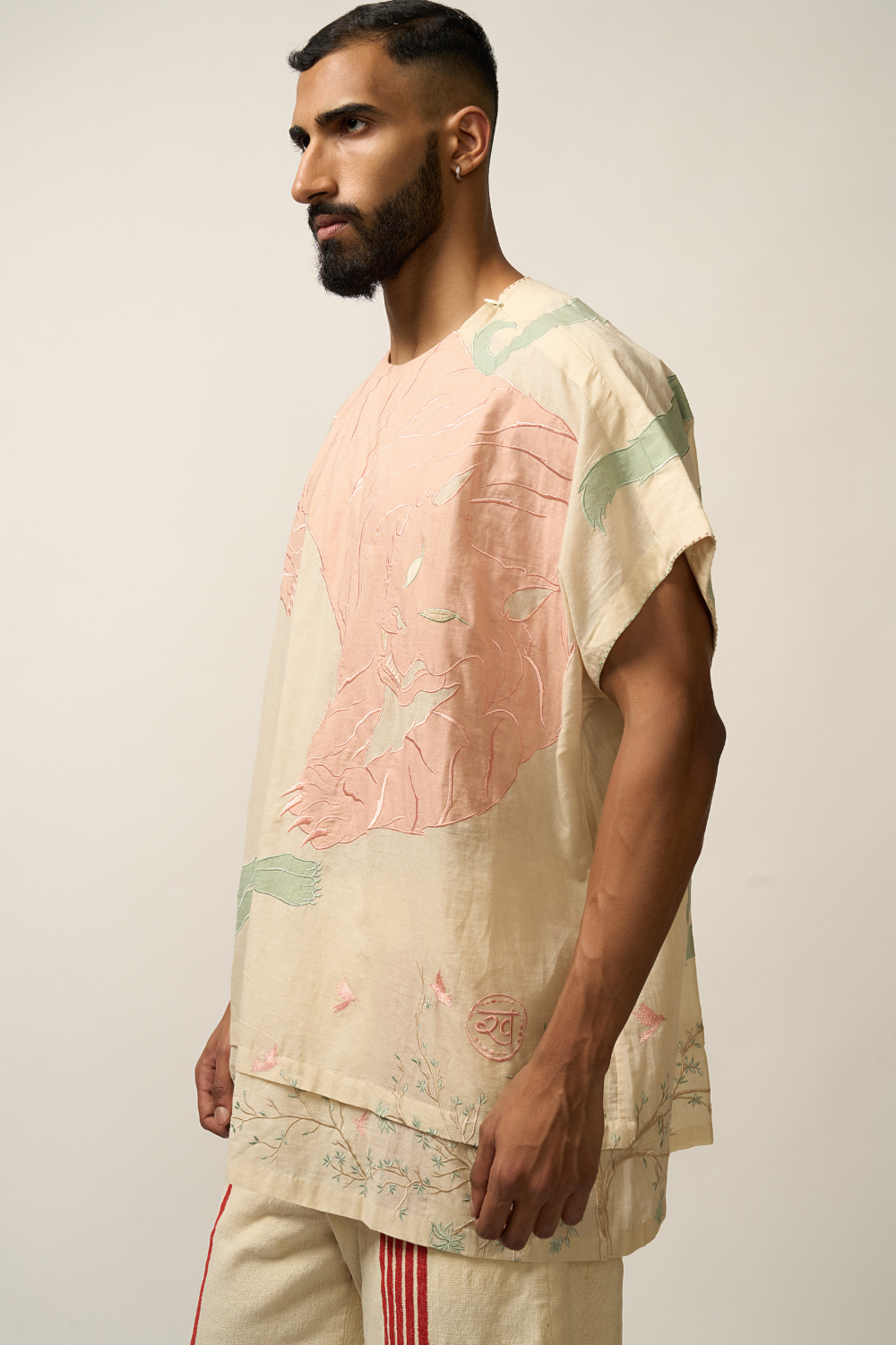 TIGER APPLIQUES KAFTAN SHIRT